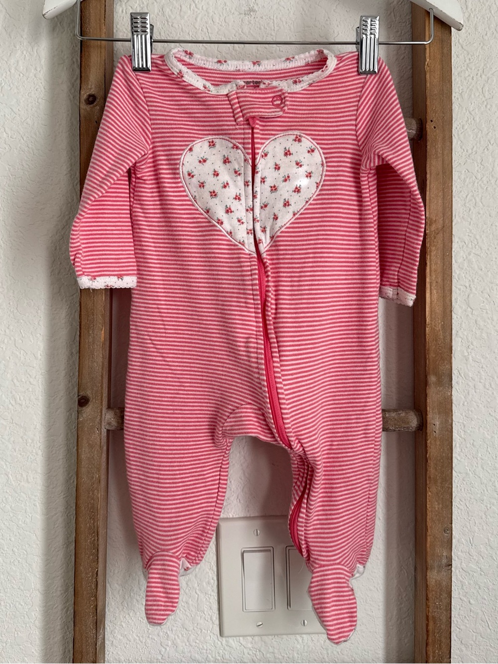 Carter’s Floral Heart Striped Zip Up Footie Sz: 6M